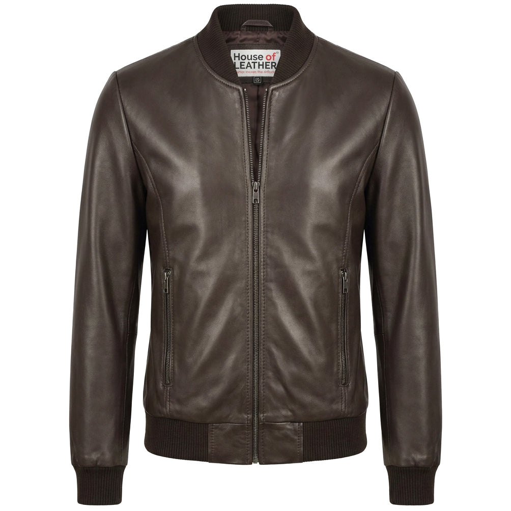 Womens Real Leather Varsity Bomber Jacket Faye Brown