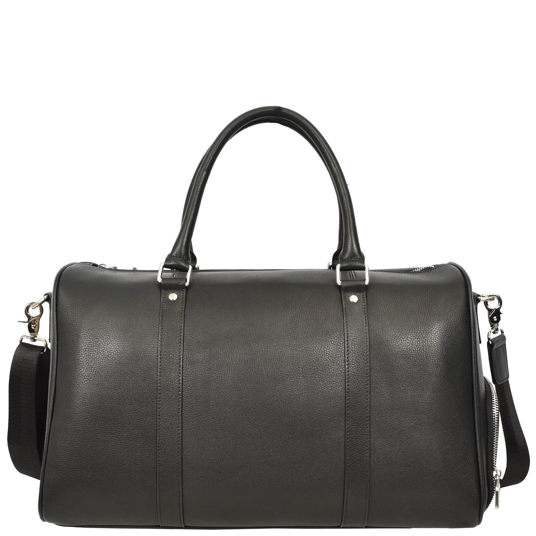 Men's Real Leather Holdall Weekend Duffel Bag Reeve Black 1