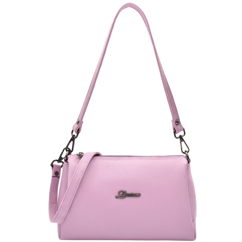 Womens Real Leather Shoulder Zip Bag Small Size Handbag Chloe Lilac 1