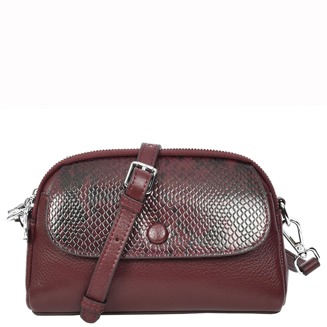 Women's Leather Crossbody Sling Bag Small Exotic Snake-Print Sahara Red 1