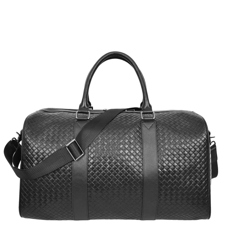 Men's Real Leather Holdall Bag With Laptop Section Weekender Travel Duffle Myles Black