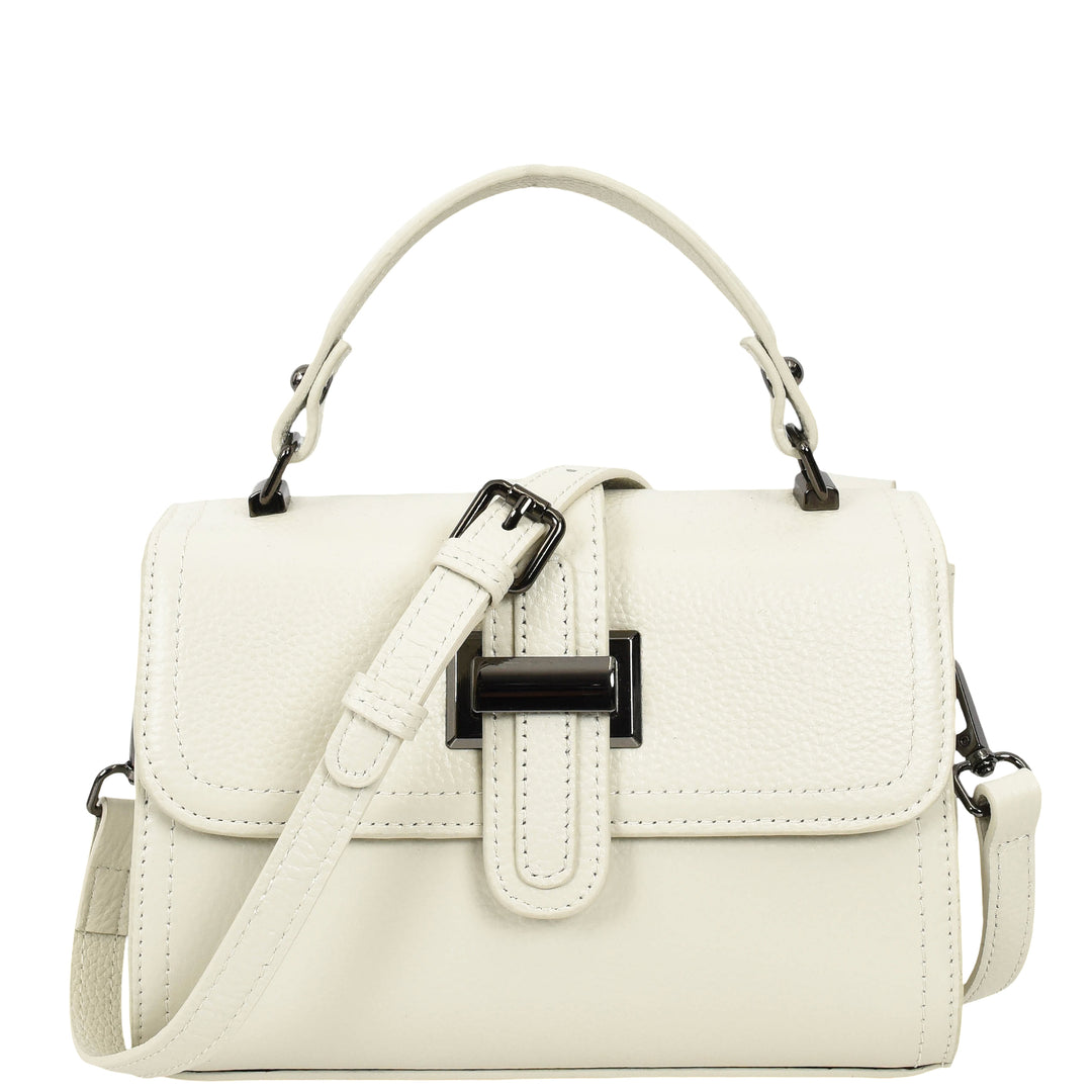 Womens Leather Shoulder Handbag Top Handle Crossbody Bag Polly White 1