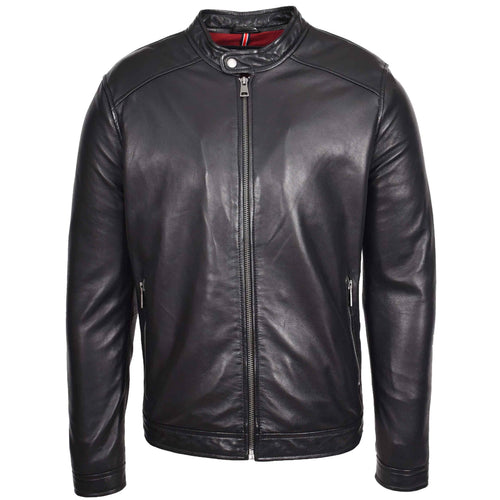 Mens Real Leather Casual Biker Style Jacket Rowan Black 1