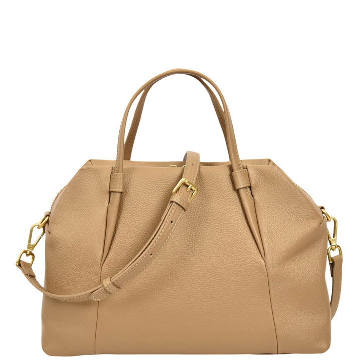 Women's Leather Satchel Handbag Large Tote Katy Caramel 1