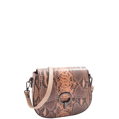 Leather Small Size Cross Body Bag for Women Snake Print Zora Taupe