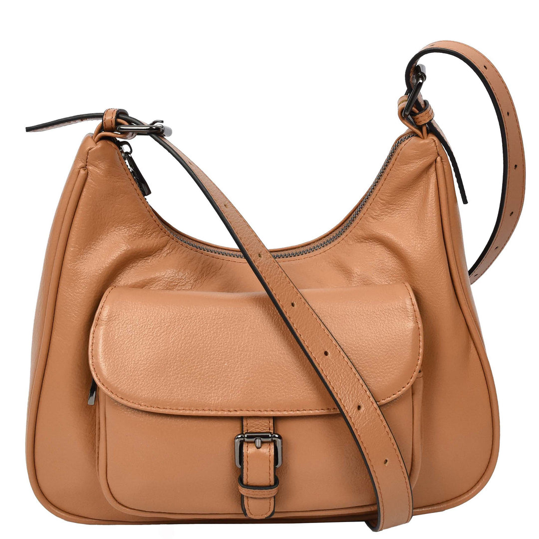 Womens Classic Genuine Leather Shoulder Bag Liora Brown 1