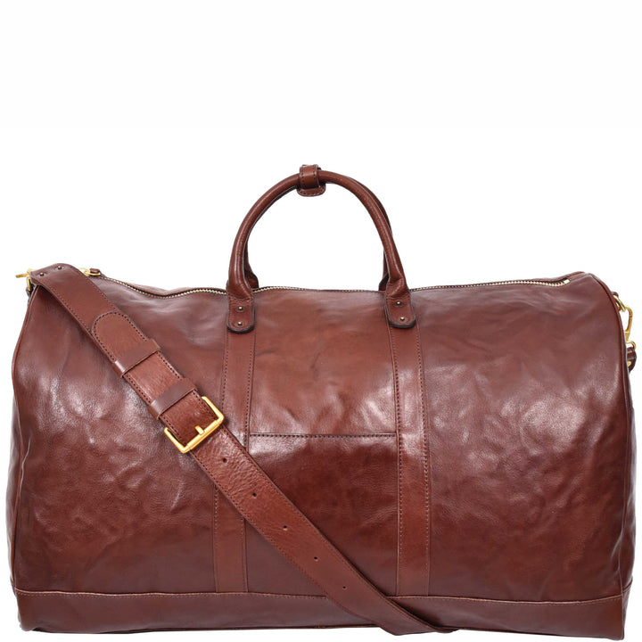 Travel Duffle Bag Genuine Vegetable Leather Large Holdall HOL712 Brown 1