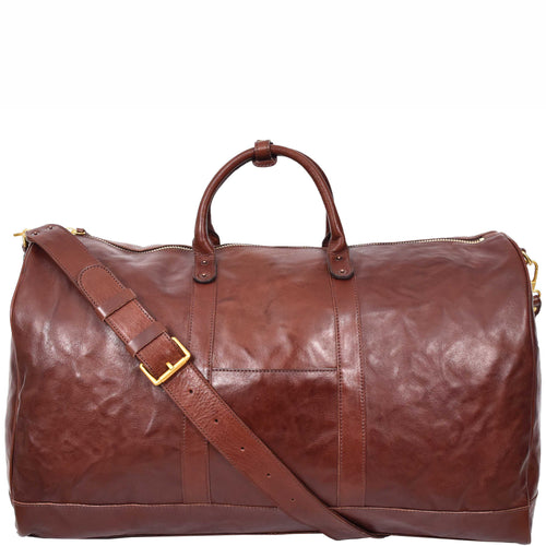 Travel Duffle Bag Genuine Vegetable Leather Large Holdall HOL712 Brown 1