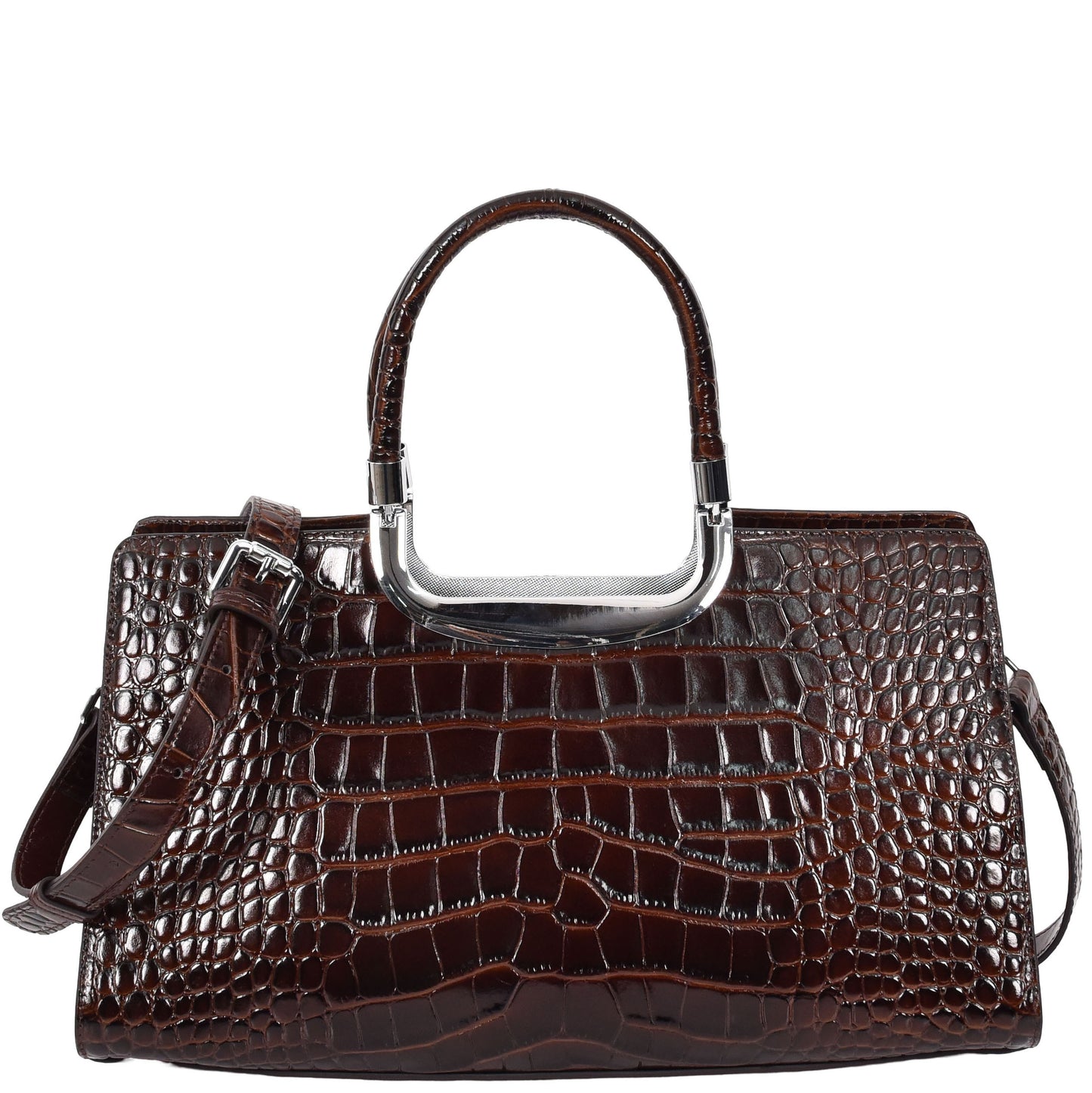 Womens Leather Croc Print Handbag Madeline Brown