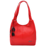Womens Leather Shoulder Zip Opening Large Hobo Bag Kimberly Red 1
