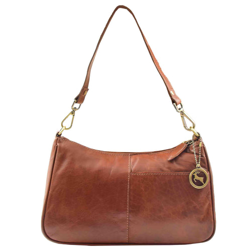 Womens Classic Leather Shoulder Cross Body Bag ATHENS Chestnut 1