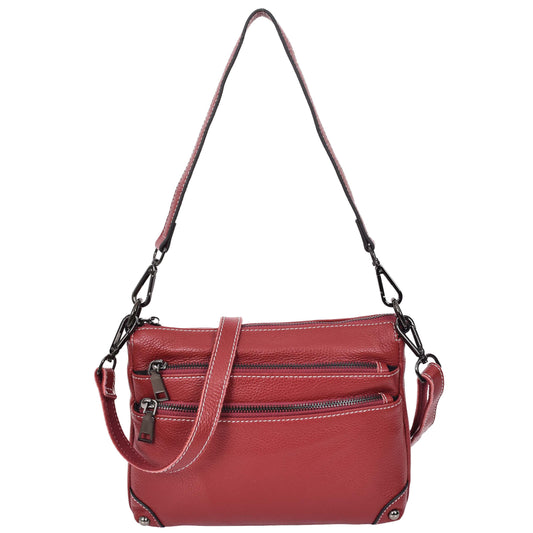 Womens Leather 2-in-1 Cross Body Shoulder Bag Olivia Red