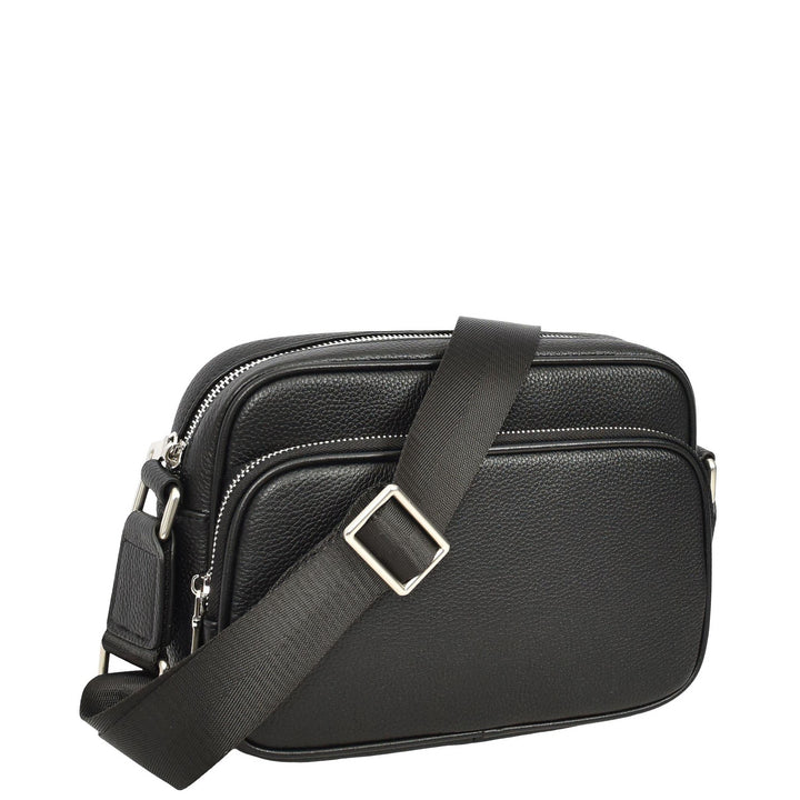 Men's Real Leather Messenger Trendy Shoulder Bag Organiser Zipped Pockets Ace Black