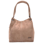 Womens Leather Suede Shoulder Bag Zip Large Taupe Hobo Audrey 1