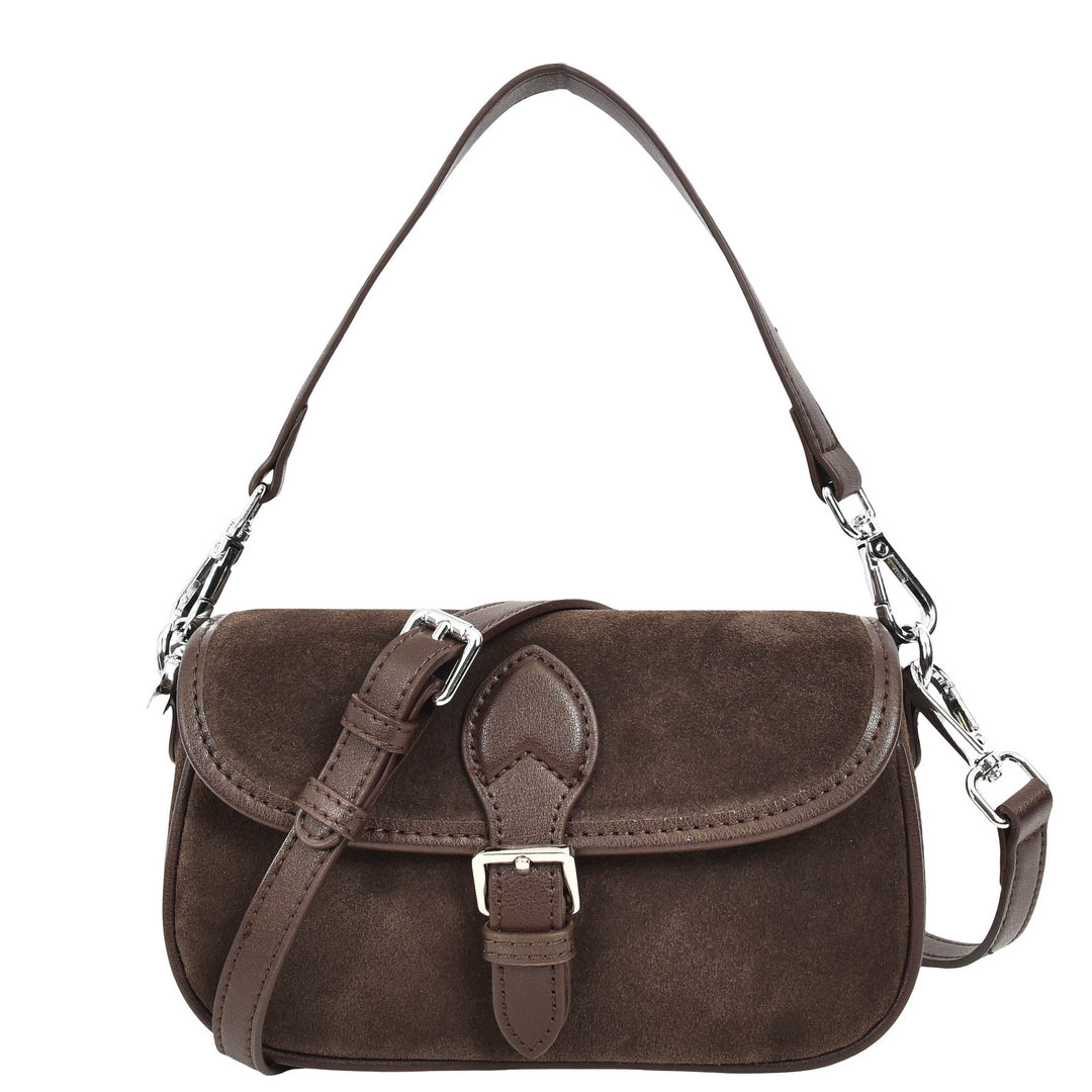 Women’s Real Suede Crossbody Bag Small Handbag Elodie Black Coffee 1