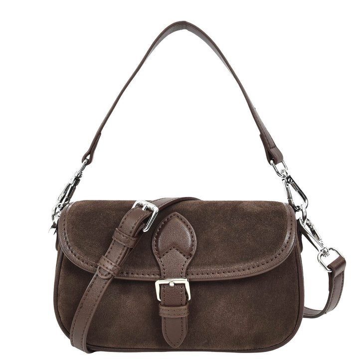 Women’s Real Suede Crossbody Bag Small Handbag Elodie Black Coffee 1