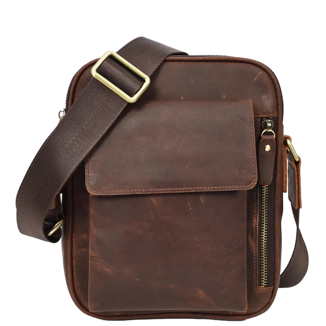 Mens Real Leather Cross Body bag Medium Pouch Rust brown| House of