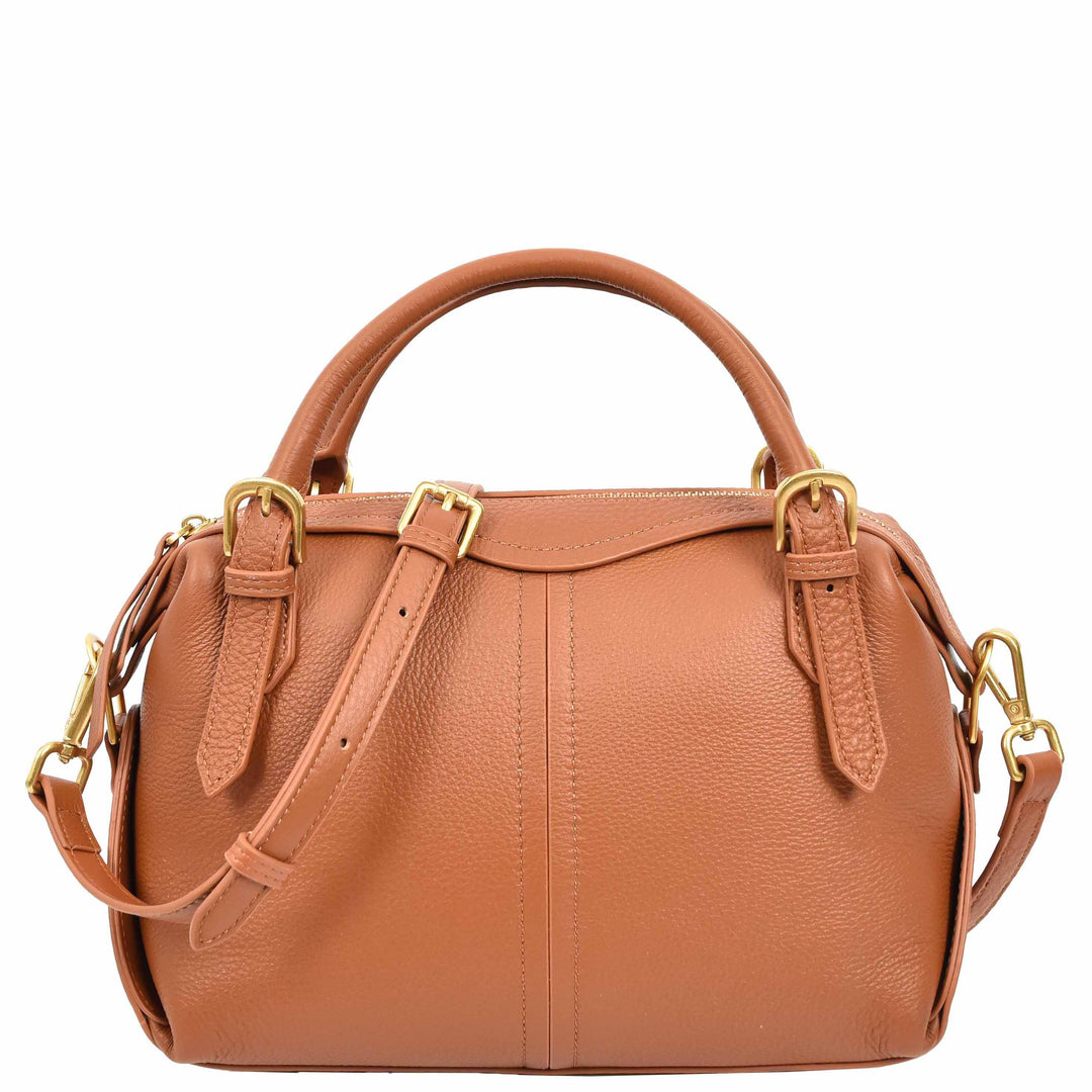 Women's Leather Satchel Handbag Top Handle Crossbody Purse Freya Brown 1