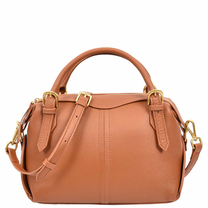Women's Leather Satchel Handbag Top Handle Crossbody Purse Freya Brown 1