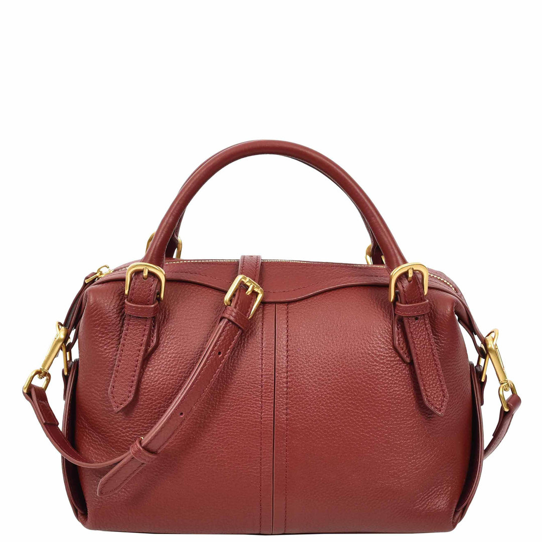 Women's Leather Satchel Handbag Top Handle Crossbody Purse Freya Red 1