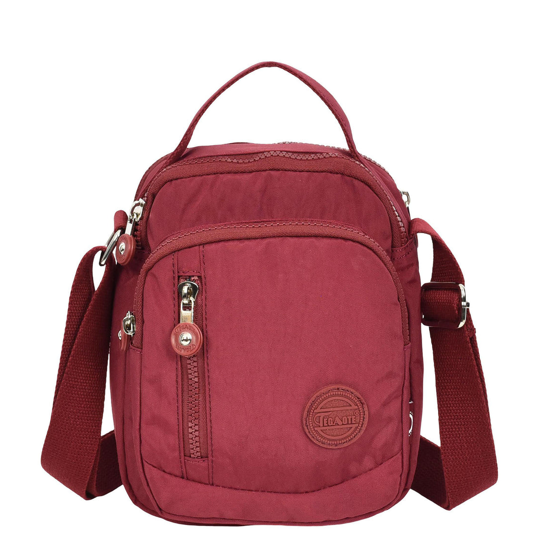 Men's Cross Body Bag Multiple Zip Compartments Lightweight Messenger Bag Shaun Burgundy