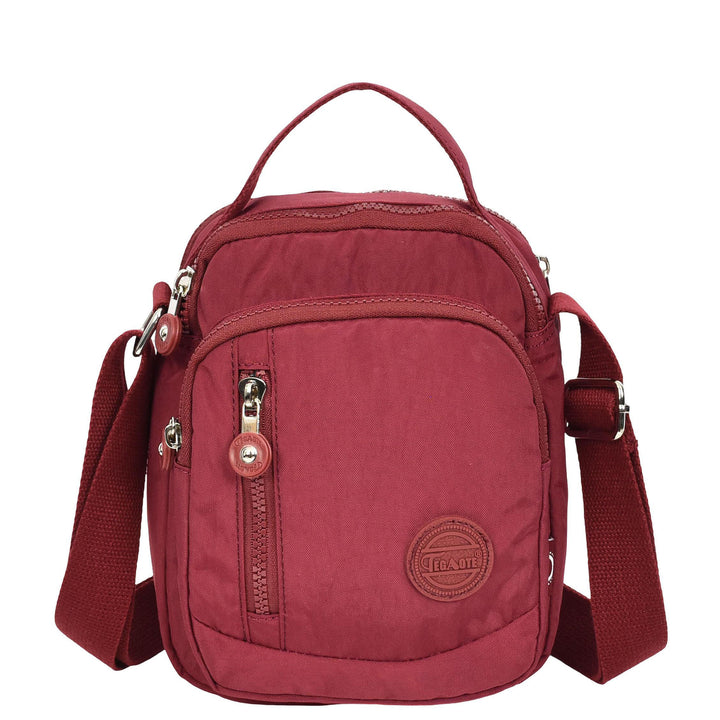 Men's Cross Body Bag Multiple Zip Compartments Lightweight Messenger Bag Shaun Burgundy