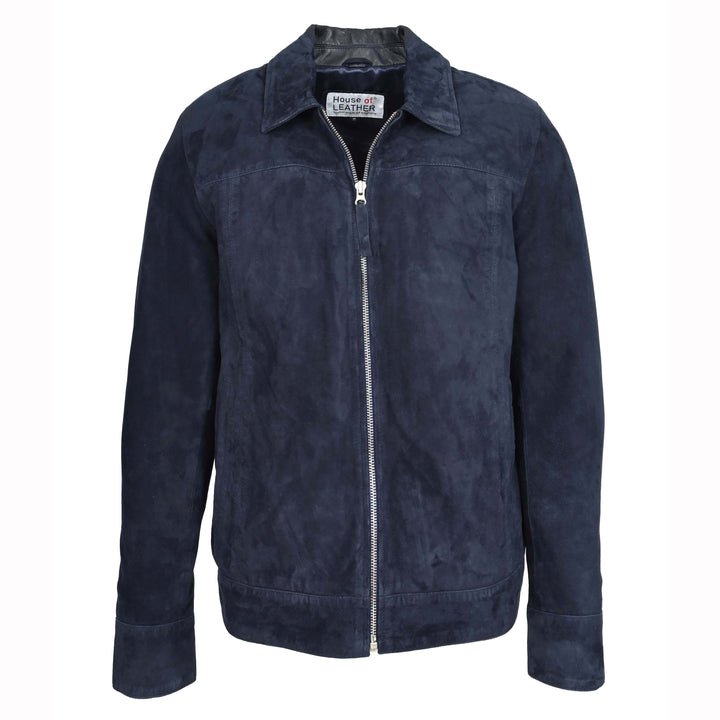 Mens Real Goat Suede Jacket Classic Zip Box Style Larry Navy 1