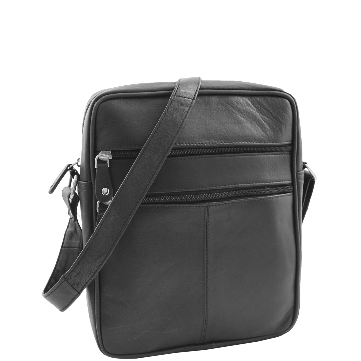 Mens Real Leather Cross Body Pouch Organiser Flight Bag Ashland Black-1