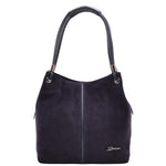 Womens Leather Suede Shoulder Bag Zip Large Navy Hobo Audrey 1