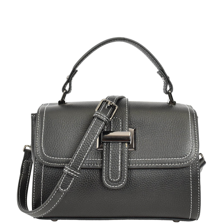 Womens Leather Shoulder Handbag Top Handle Crossbody Bag Polly Black 1