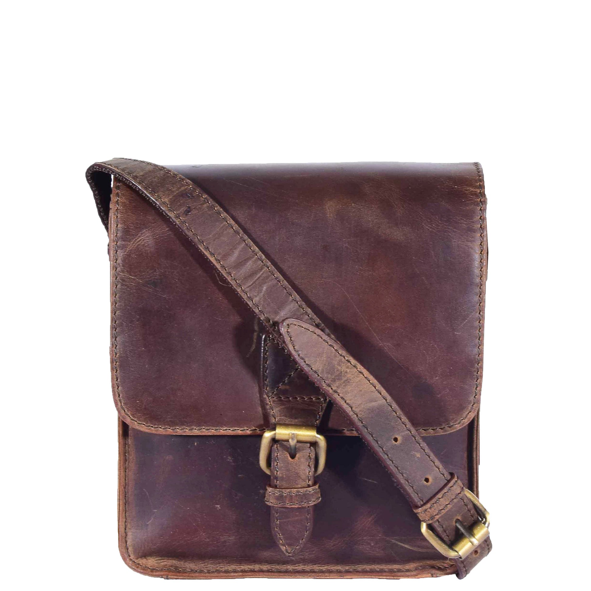 Mens Casual Real Leather Cross Body Organiser Bag NAPLES Brown 1