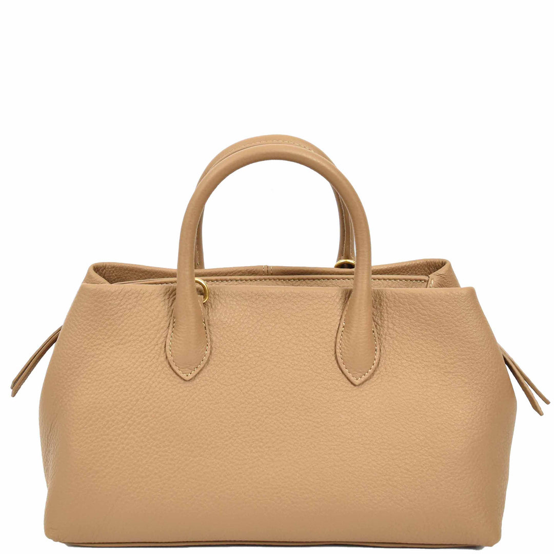 Women's Leather Structured Tote Handbag Detachable Strap Ingrid Tan 1