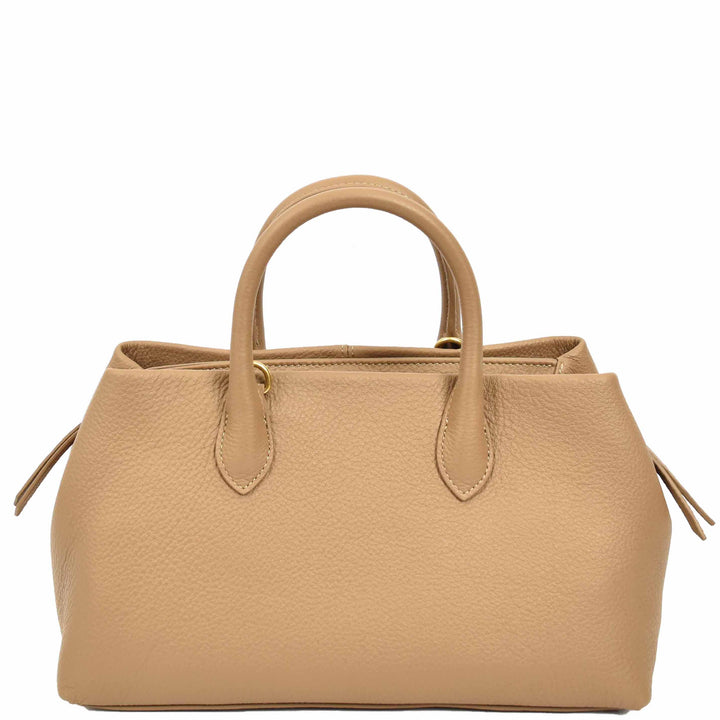 Women's Leather Structured Tote Handbag Detachable Strap Ingrid Tan 1