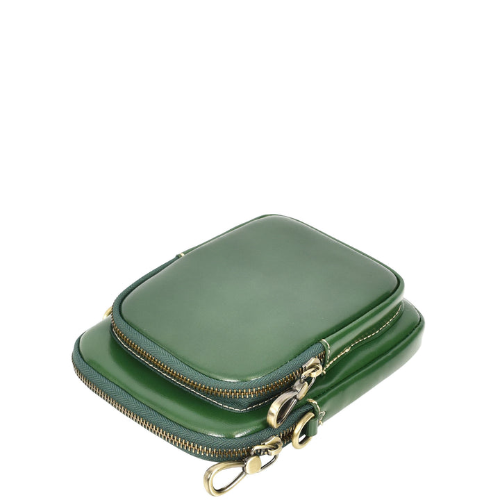 Womens Real Leather Sling Pouch Small Crossbody Bag Isobel Green