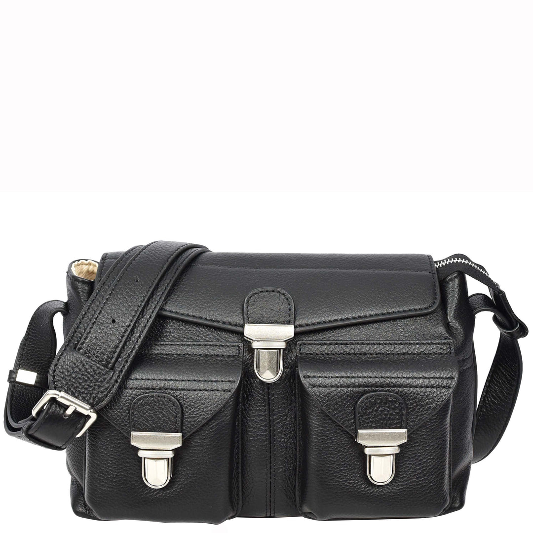 Women's Real Leather Satchel Shoulder Bag Adjustable Strap Renee Black 1