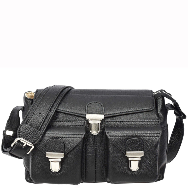 Women's Real Leather Satchel Shoulder Bag Adjustable Strap Renee Black 1