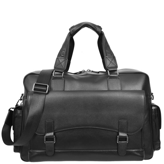 Leather Holdall Mid Size Weekend Bag Kensington Black