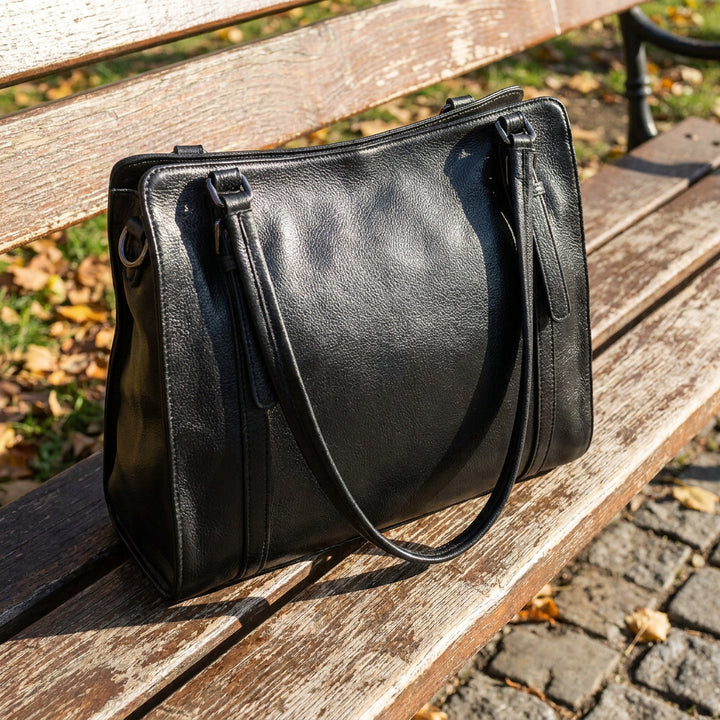 Women's Real Leather Shoulder Bag Classic 2-in-1 Adjustable Strap Timeless Design Hilda Black