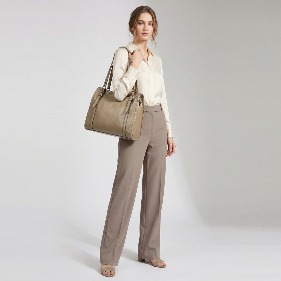 Women's Real Leather Shoulder Bag Classic 2-in-1 Adjustable Strap Timeless Design Hilda Grey