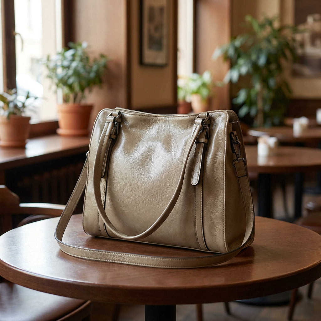 Women's Real Leather Shoulder Bag Classic 2-in-1 Adjustable Strap Timeless Design Hilda Grey