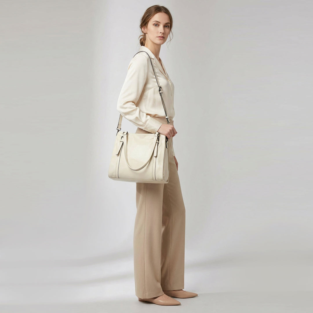 Women's Real Leather Shoulder Bag Classic 2-in-1 Adjustable Strap Timeless Design Hilda Taupe