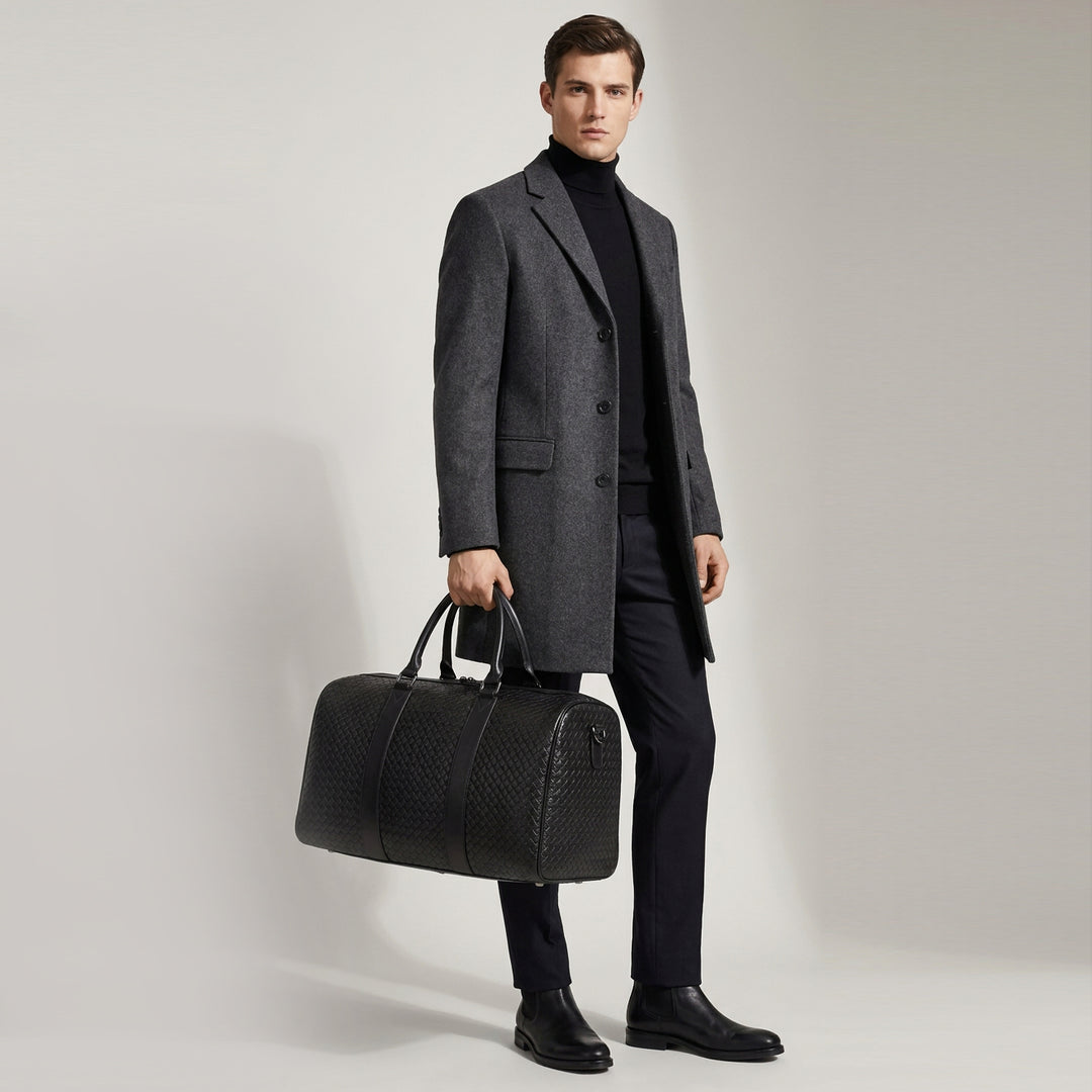 Men's Real Leather Holdall Bag With Laptop Section Weekender Travel Duffle Myles Black