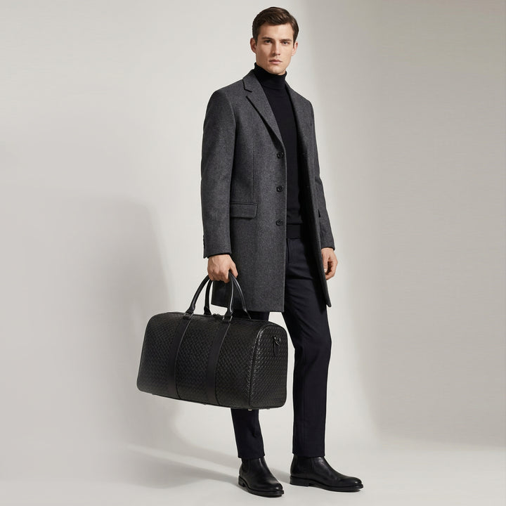 Men's Real Leather Holdall Bag With Laptop Section Weekender Travel Duffle Myles Black