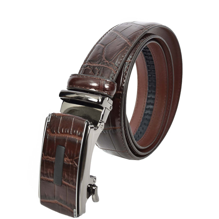 Real Leather Mens Adjustable Ratchet Buckle Belt Dress Suits Pants Every Day Wear Whistler Brown