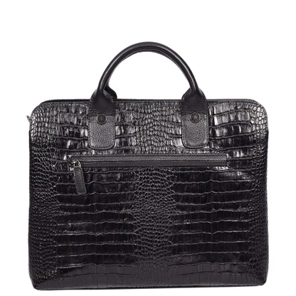 Womens Real Leather Croc-Print Shoulder Bag A4 Size Business Handbag Millie Black-2