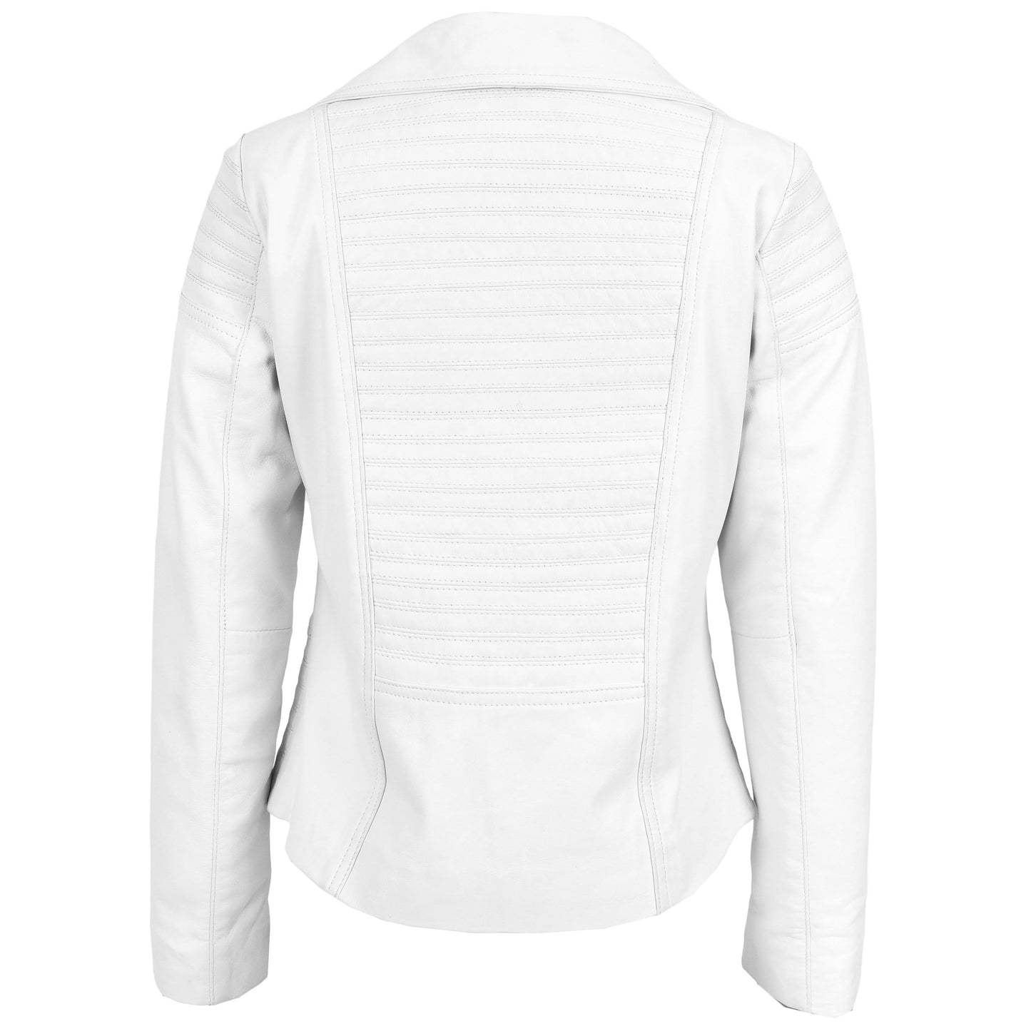 Womens Real Leather Biker Jacket Trendy Fitted Casual Style Emily White-2