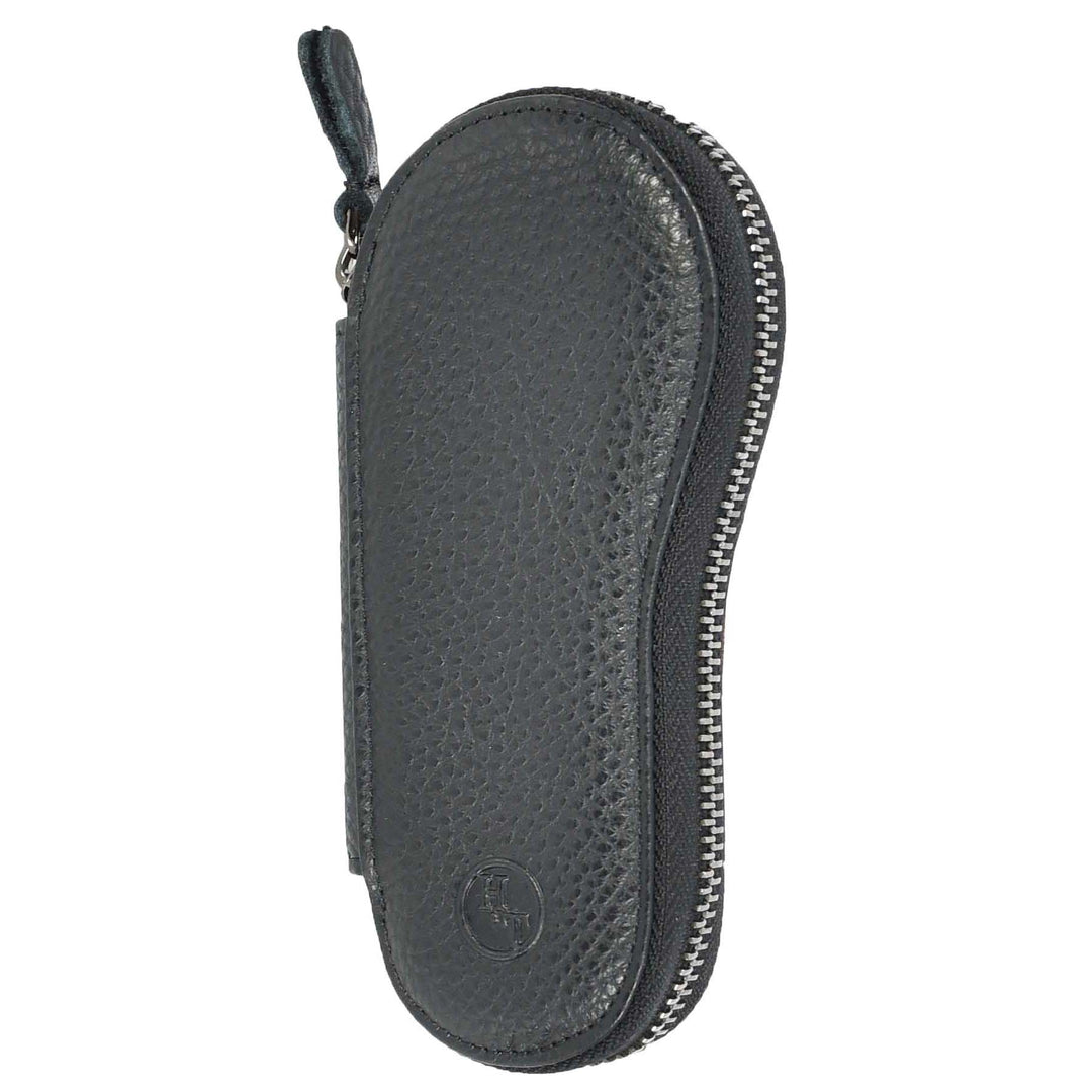 Genuine Leather Key Case Wallet Zip Around Organiser Pouch Vasto Black-3