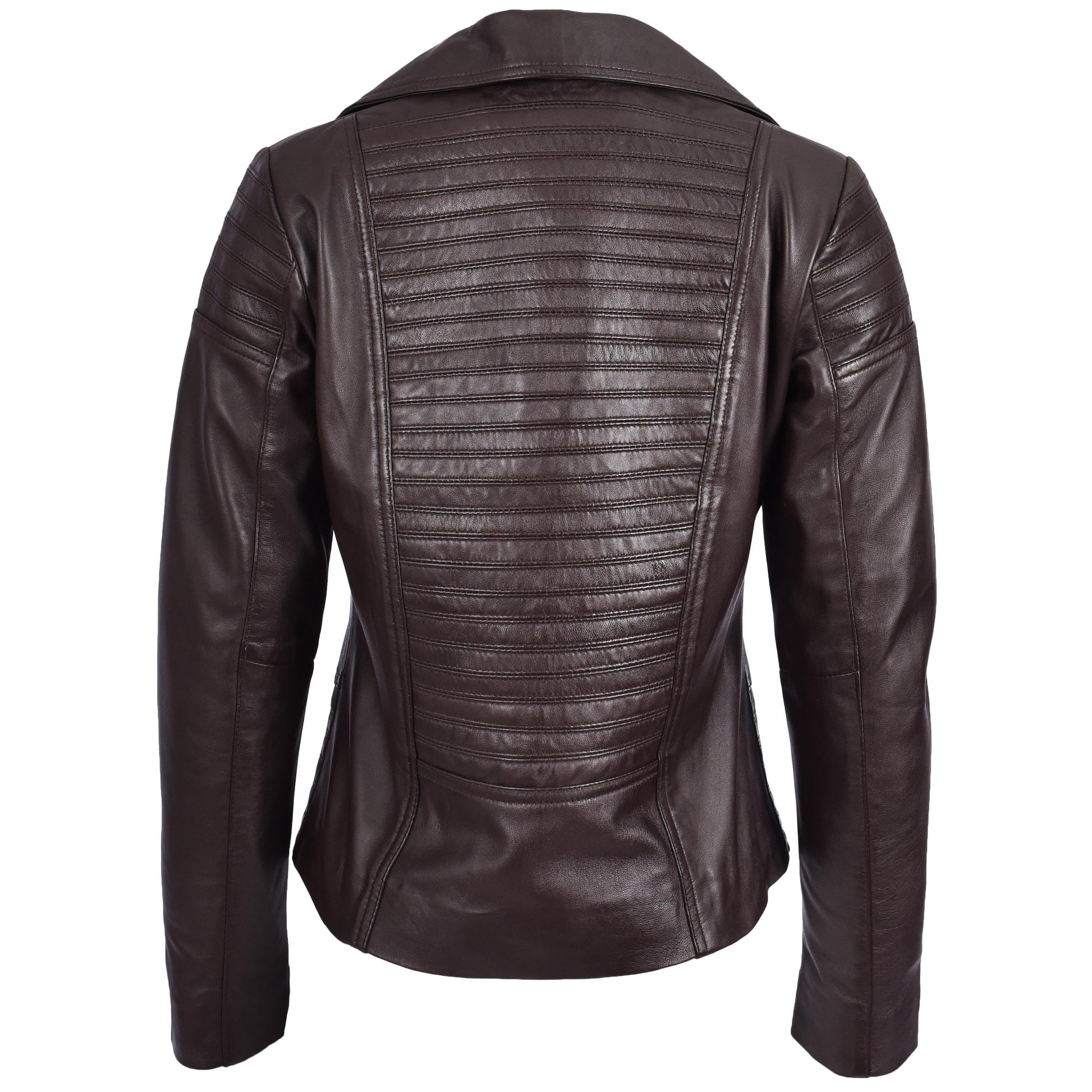 Womens Real Leather Biker Jacket Trendy Fitted Casual Style Emily Brown-2