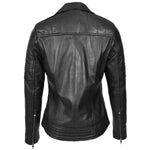 Womens Real Leather Biker Jacket Cross Zip Style Pam Black-2