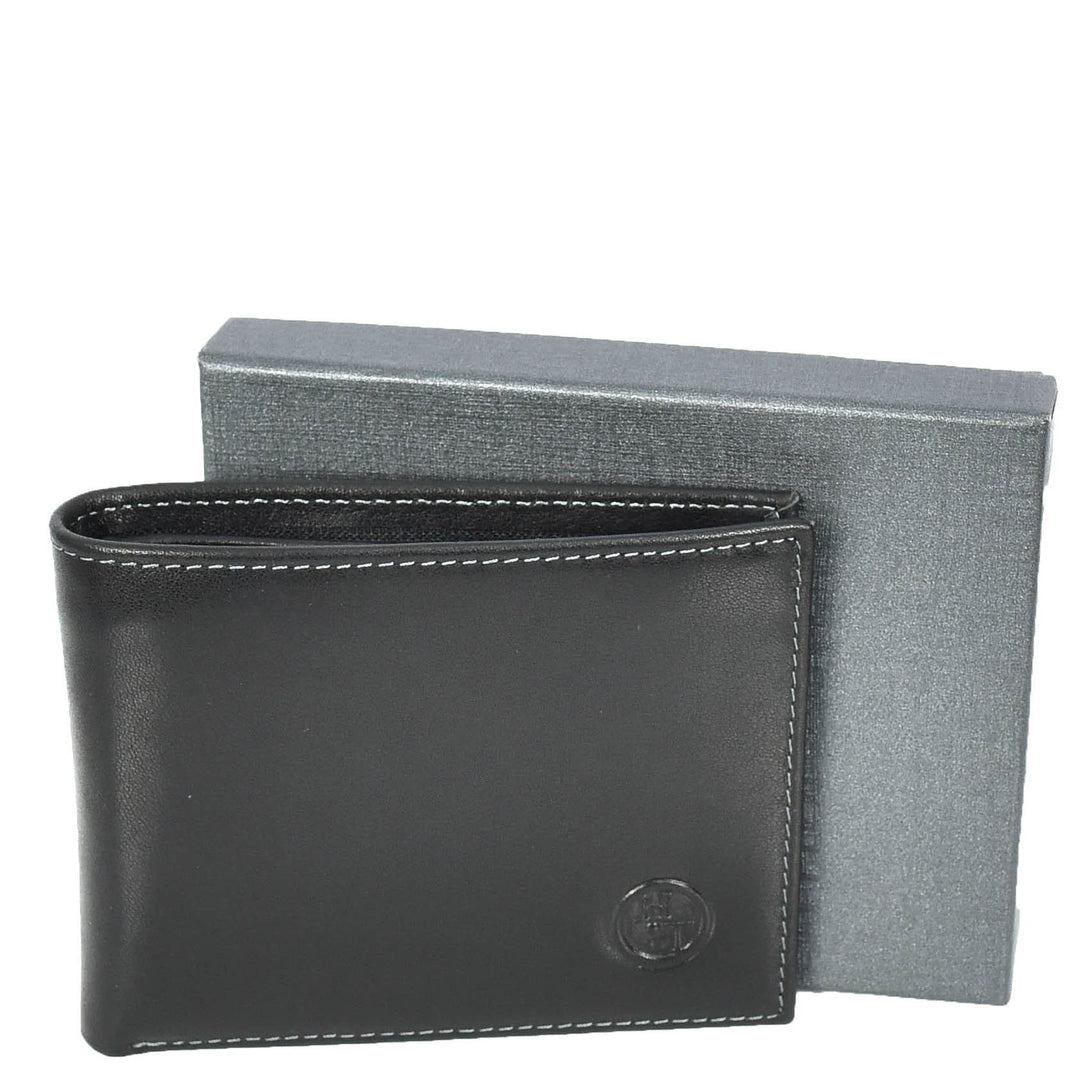 Mens Premium Leather Bi-Fold Wallet ID Coins Banknotes Clip Holder Byala Black-6